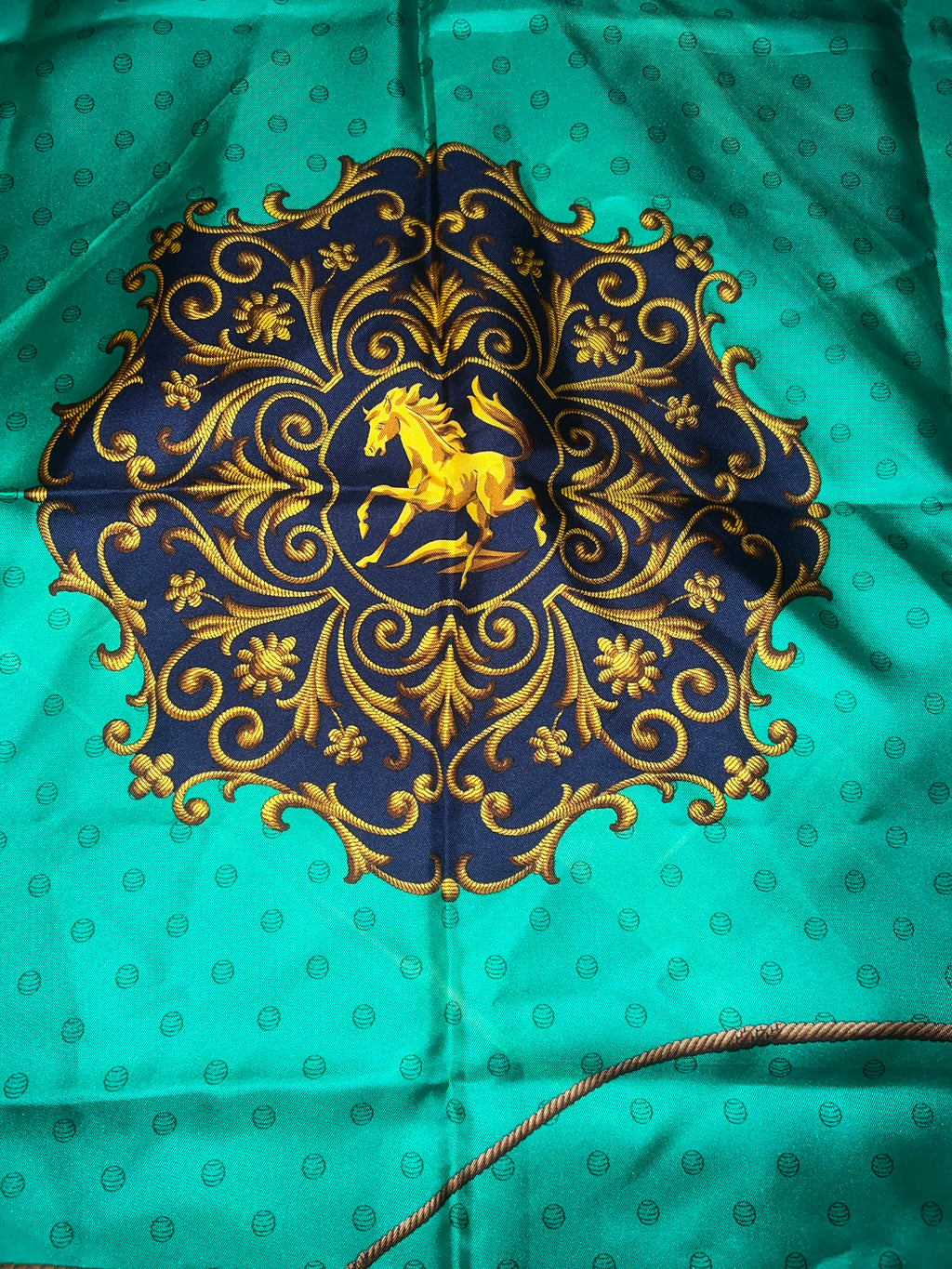 CELINE Paris Vintage Seidentuch Carré Navy Grün