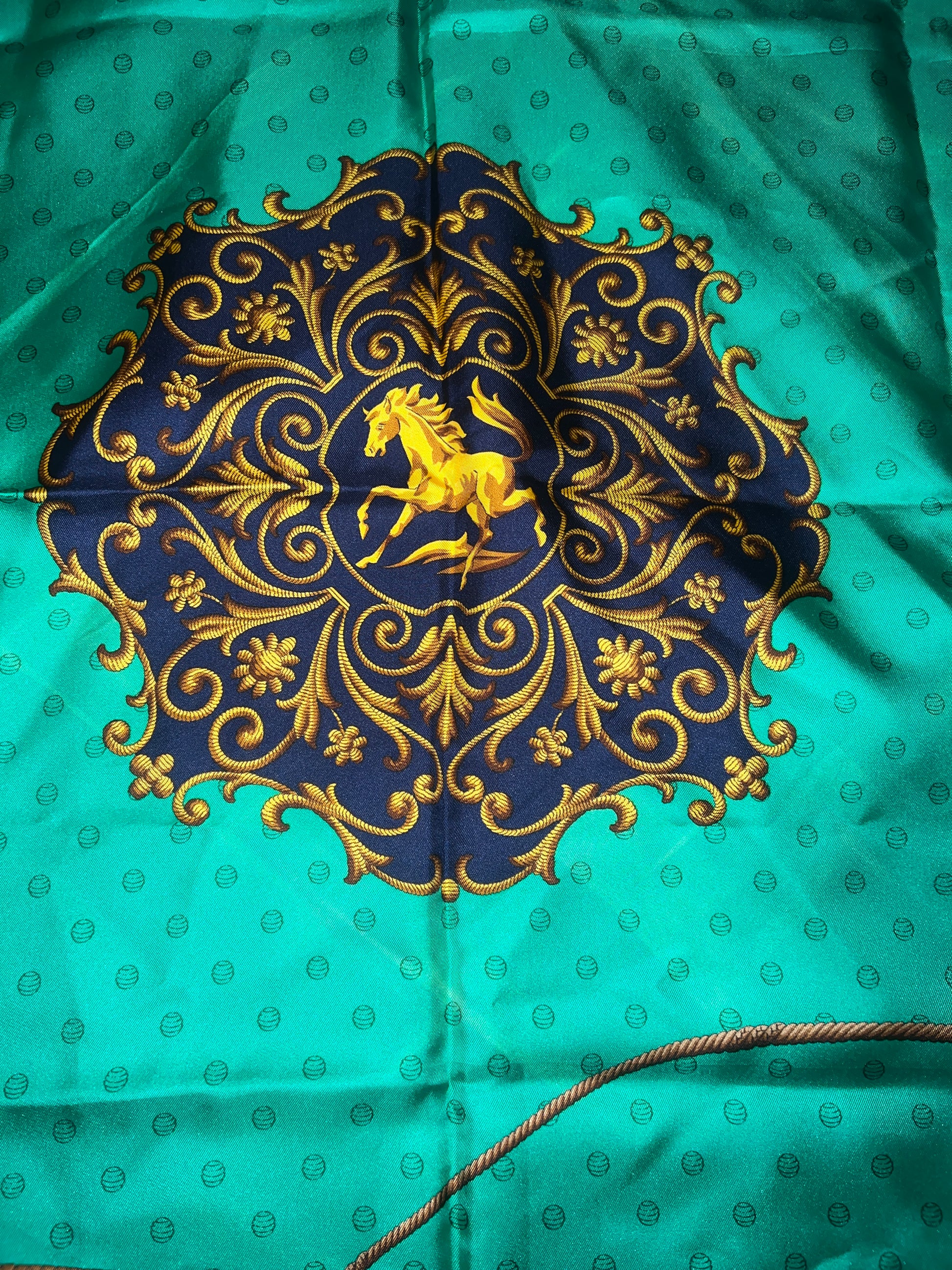 CELINE Paris Vintage Seidentuch Carré Navy Grün