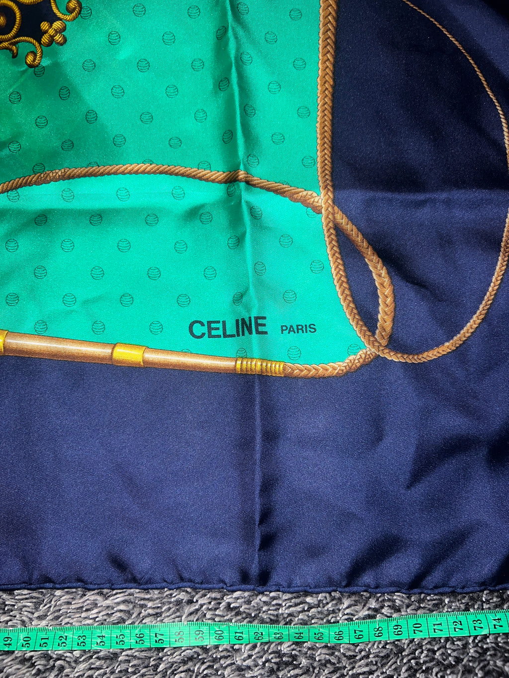 CELINE Paris Vintage Seidentuch Carré Navy Grün