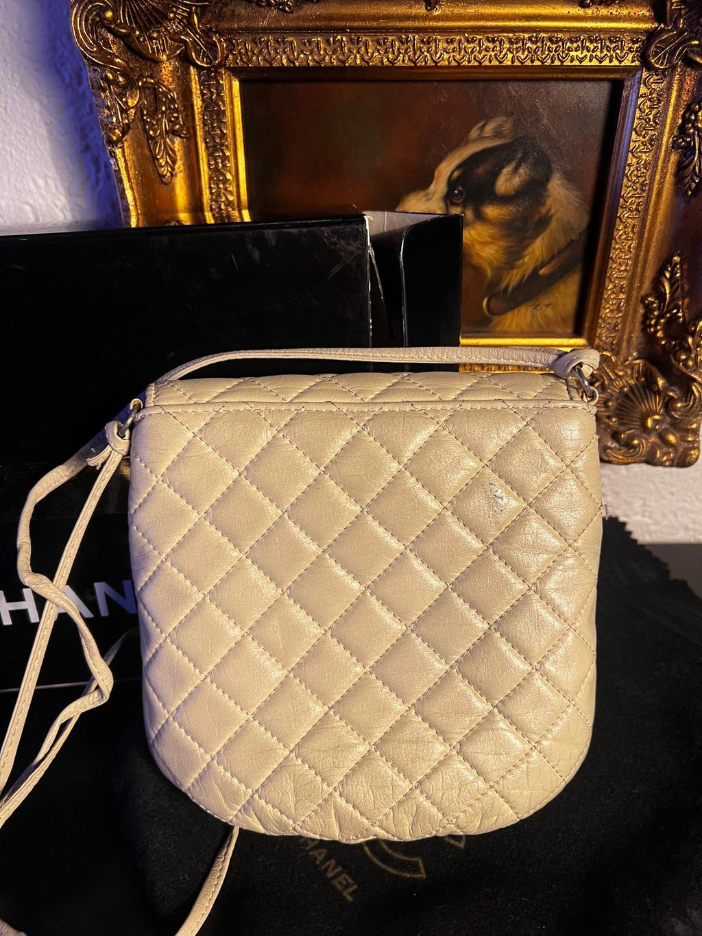 CHANEL Vintage Camera Bag mit Quaste – Lambskin Leder, Cremefarben