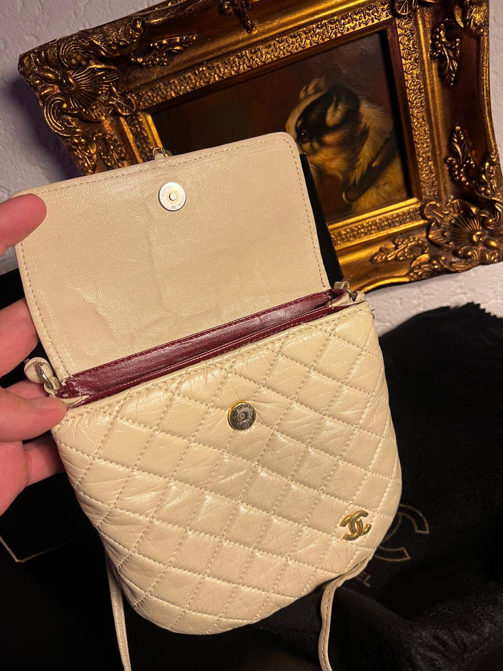 CHANEL Vintage Camera Bag mit Quaste – Lambskin Leder, Cremefarben