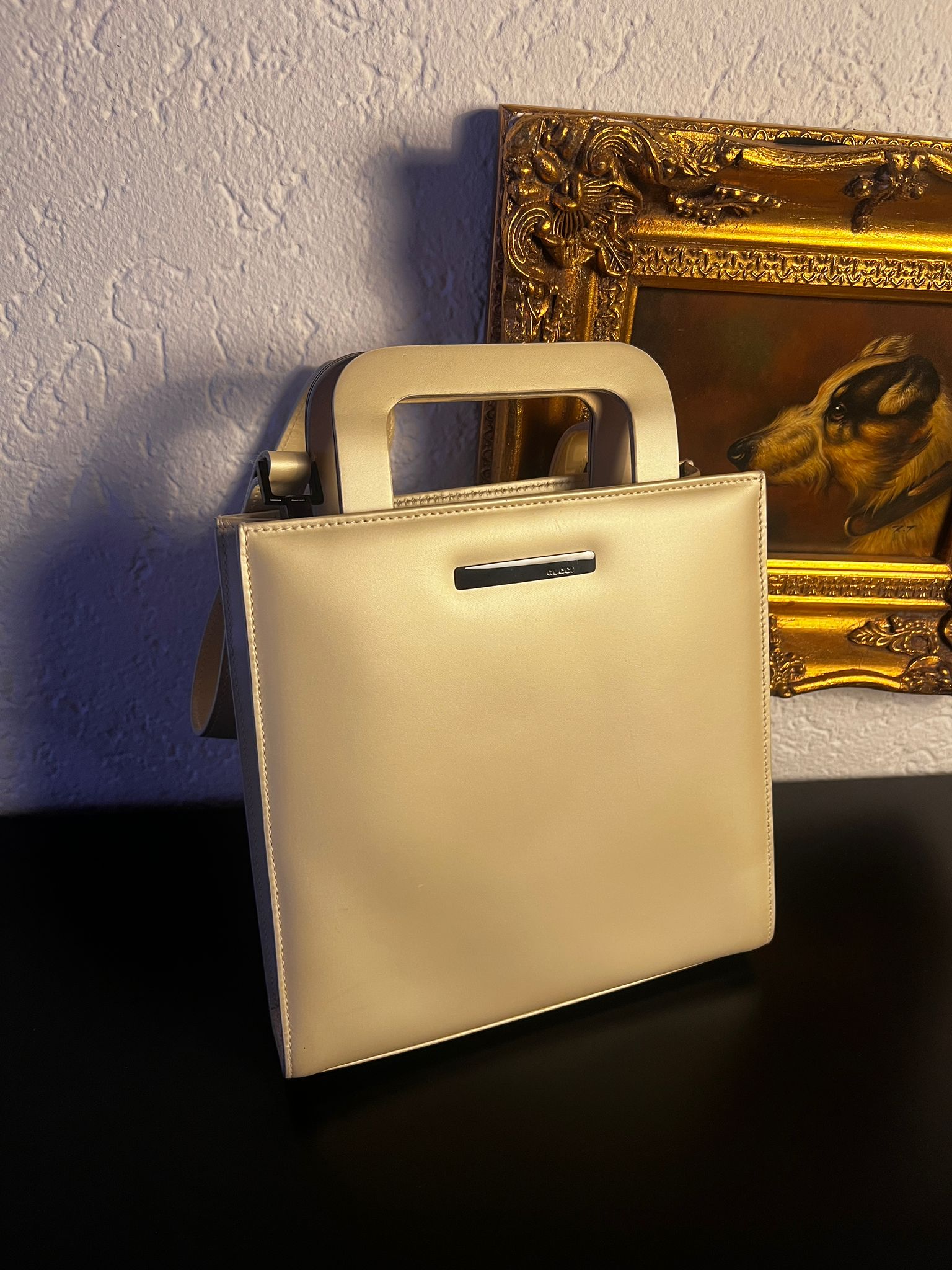 GUCCI Vintage Leder Tasche Off-White / Creme