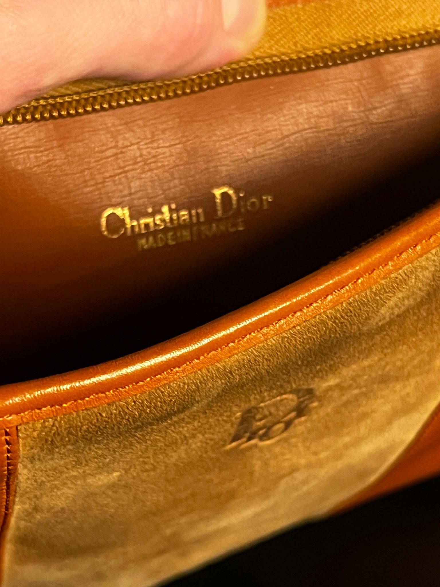 Christian Dior Vintage Leder Schultertasche Cognac