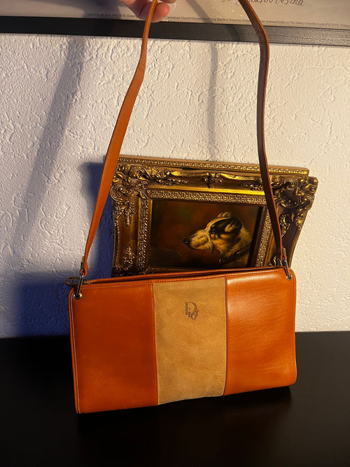 Christian Dior Vintage Leder Schultertasche Cognac