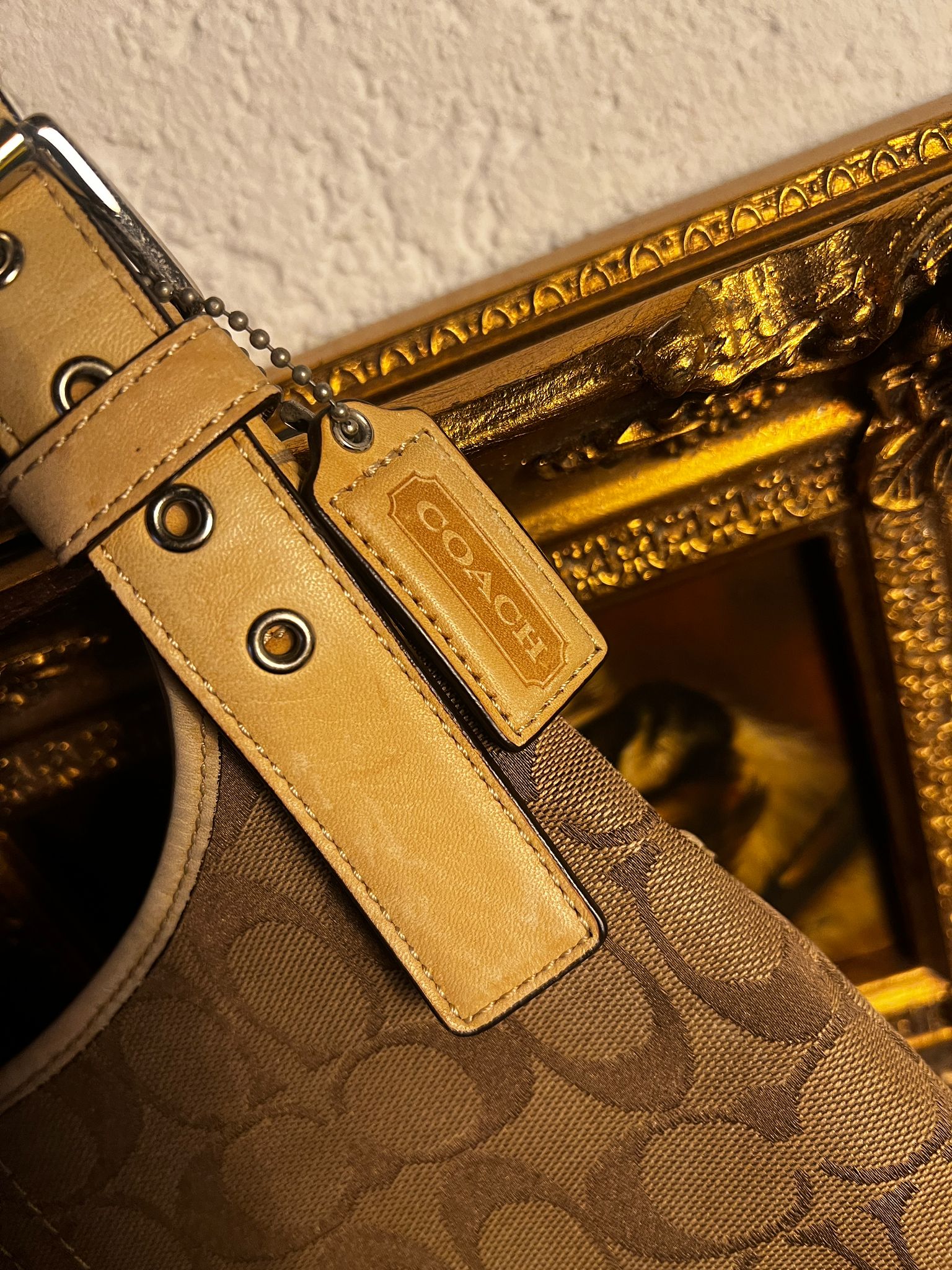 COACH Signature Schultertasche Braun Beige Monogram