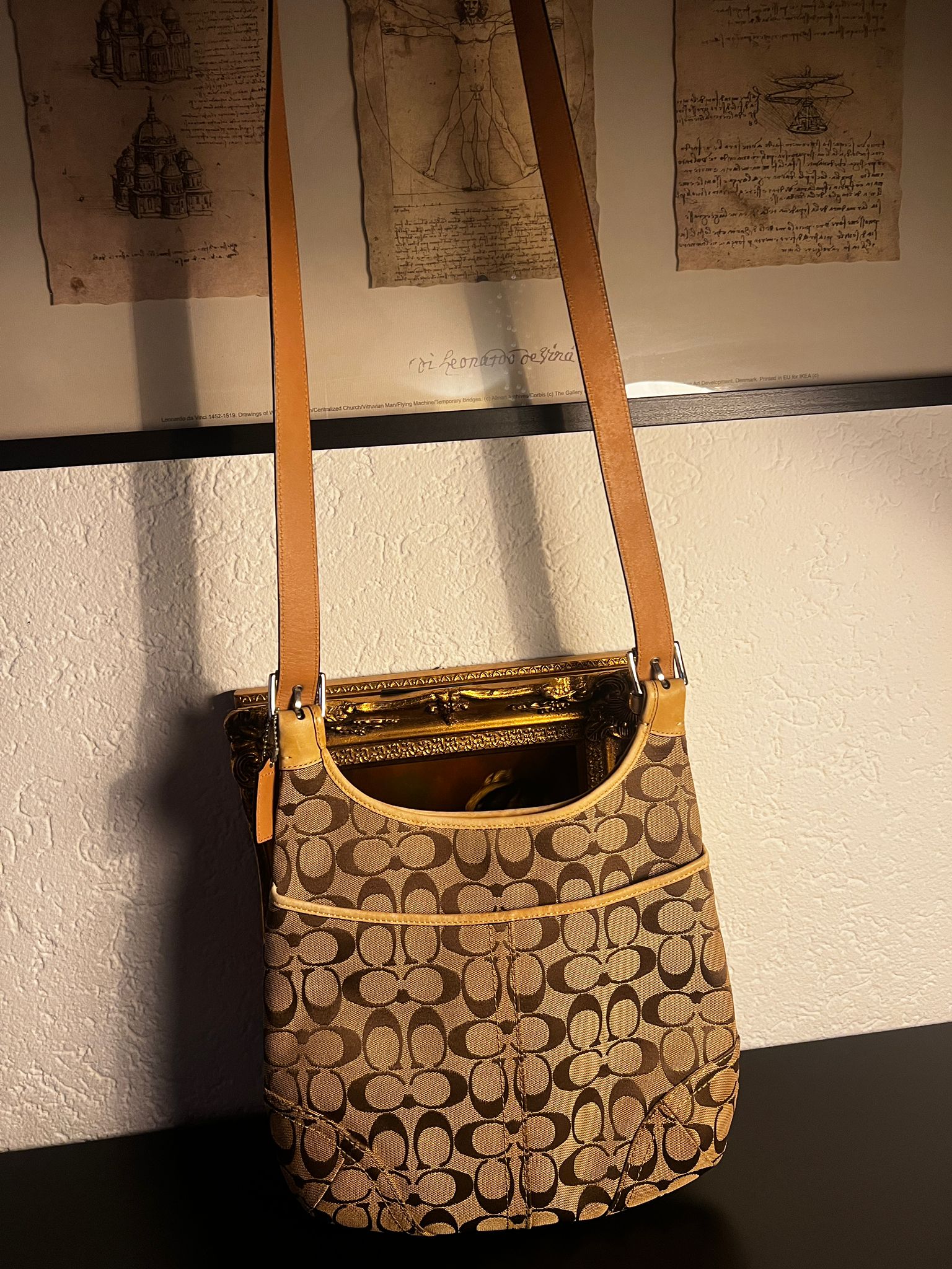 COACH Signature Schultertasche Braun Beige Monogram