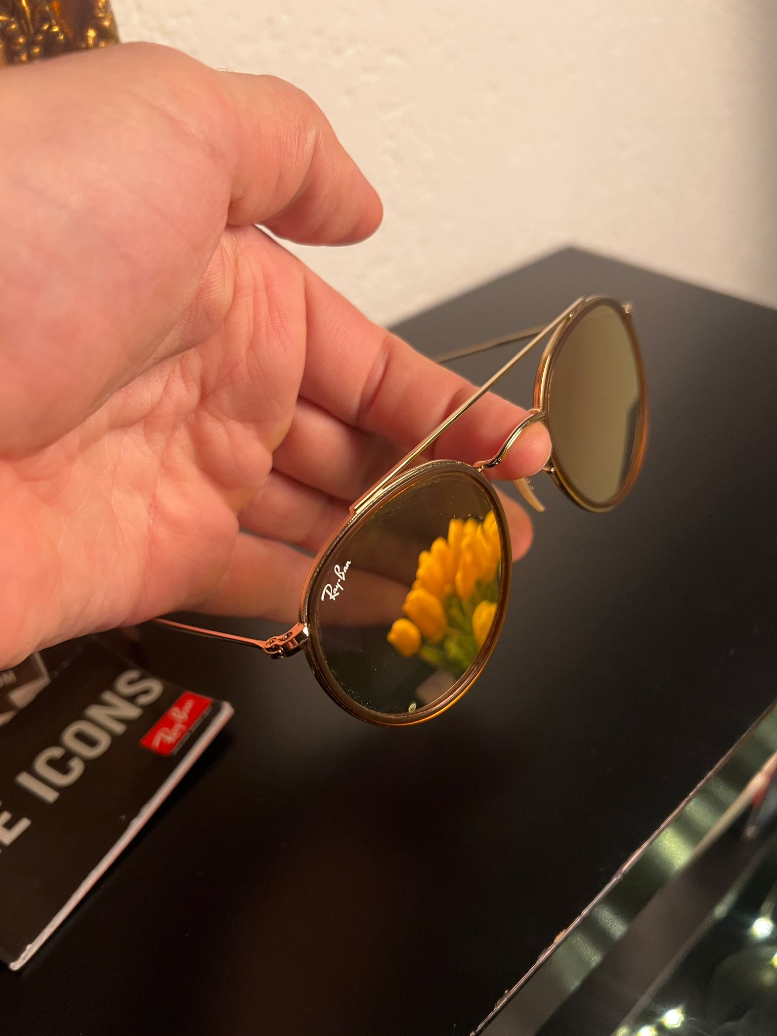 Ray-Ban Round Metal Sonnenbrille Gold Braun inkl. Etui