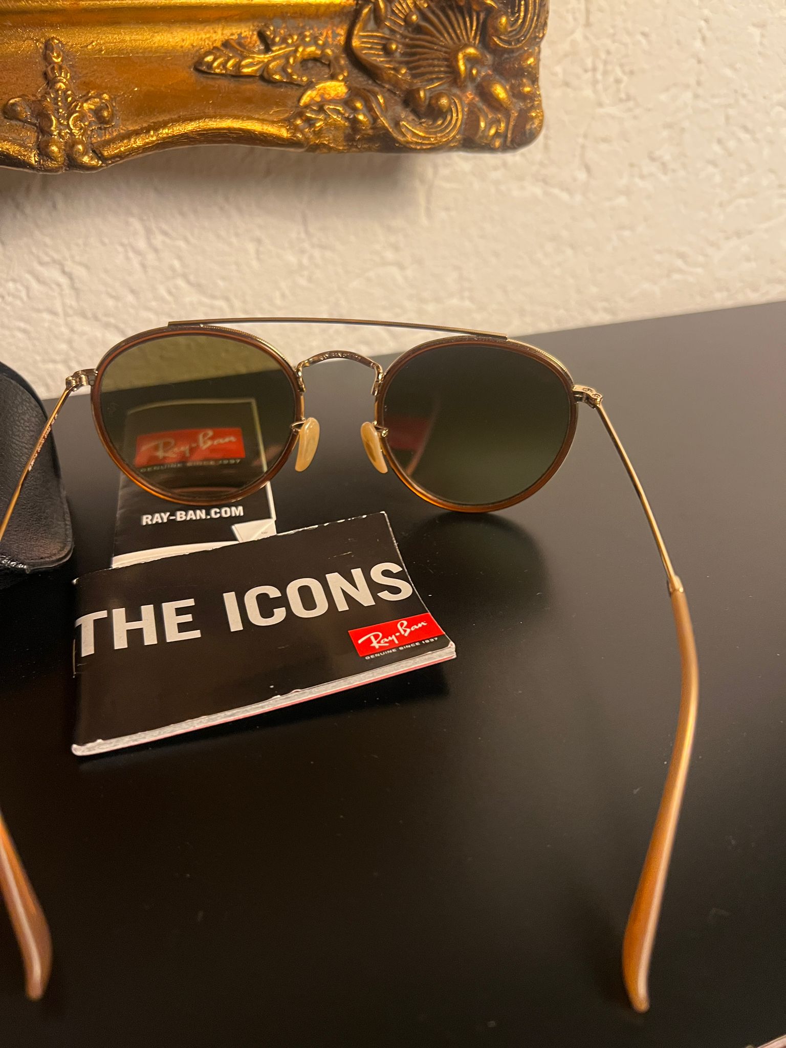 Ray-Ban Round Metal Sonnenbrille Gold Braun inkl. Etui