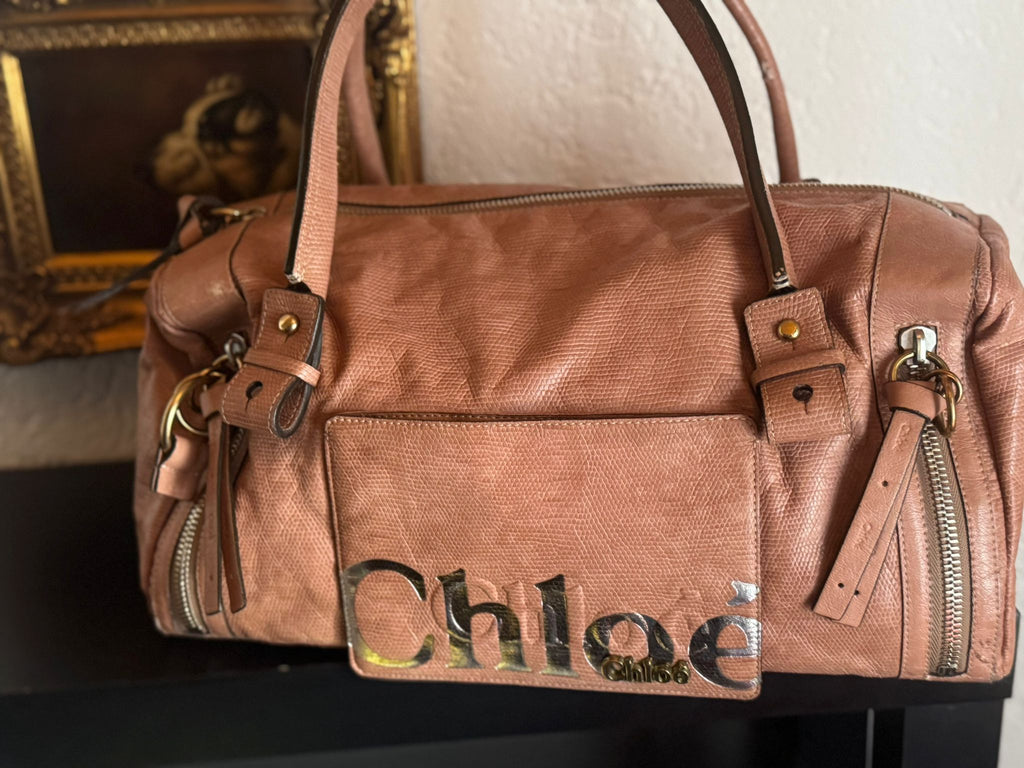 Chloé – rosébraune Leder-Satchel mit Logo