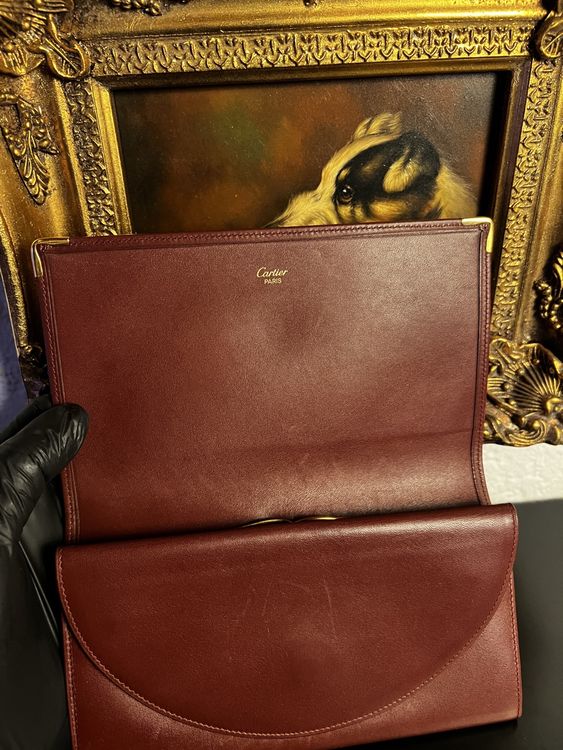 Cartier Leder Clutch / Geldbörse Bordeaux Vintage
