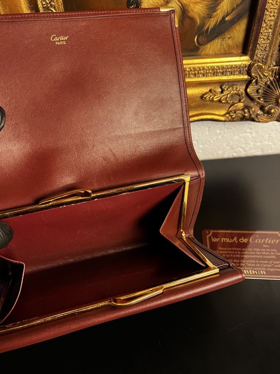 Cartier Leder Clutch / Geldbörse Bordeaux Vintage