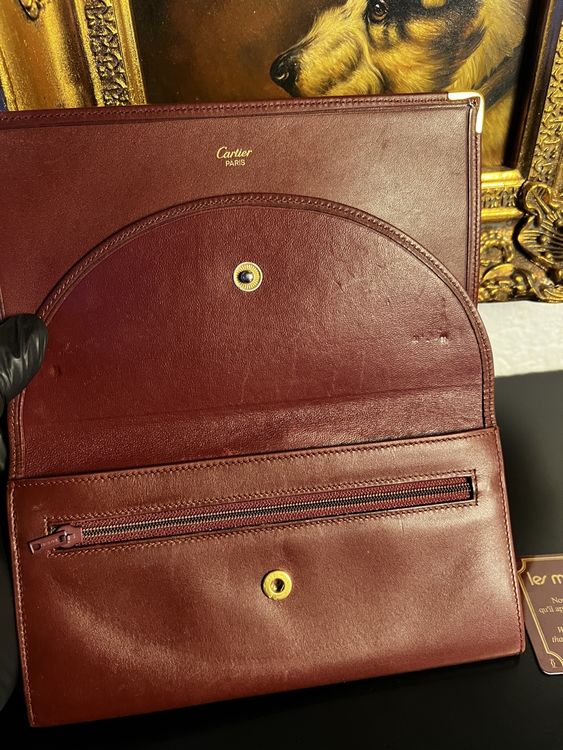 Cartier Leder Clutch / Geldbörse Bordeaux Vintage