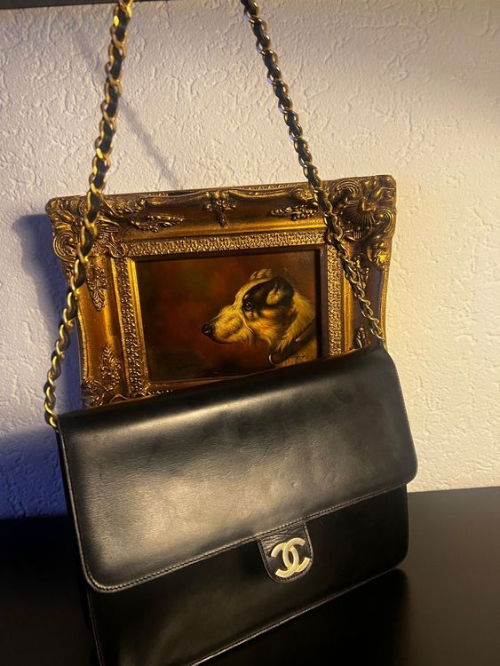 Chanel Vintage Classic Flap Bag - Schwarz / Gold 25cm x 18cm