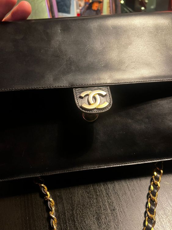 Chanel Vintage Classic Flap Bag - Schwarz / Gold 25cm x 18cm