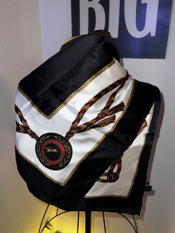 Longchamp Vintage Seidentuch schwarz gold Carré