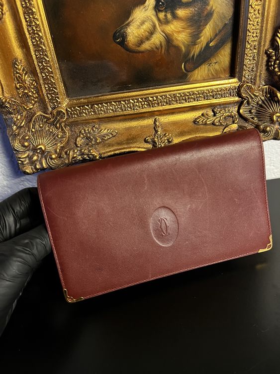 Cartier Leder Clutch / Geldbörse Bordeaux Vintage